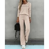 CHICME Women’s 2 Piece Ribbed Knit Lounge Set Wide Leg Pants(Apricot)