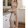 CHICME Women’s 2 Piece Ribbed Knit Lounge Set Wide Leg Pants(Apricot)