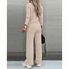 CHICME Women’s 2 Piece Ribbed Knit Lounge Set Wide Leg Pants(Apricot)