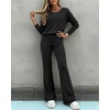 CHICME Women’s 2 Piece Ribbed Knit Lounge Set Wide Leg Pants(Black)