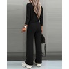 CHICME Women’s 2 Piece Ribbed Knit Lounge Set Wide Leg Pants(Black)