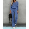 CHICME Women’s 2 Piece Ribbed Knit Lounge Set Wide Leg Pants(Blue)