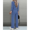 CHICME Women’s 2 Piece Ribbed Knit Lounge Set Wide Leg Pants(Blue)