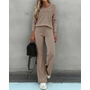 CHICME Women’s 2 Piece Ribbed Knit Lounge Set Wide Leg Pants(Darkkhaki)