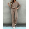 CHICME Women’s 2 Piece Ribbed Knit Lounge Set Wide Leg Pants(Darkkhaki)