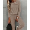 CHICME Women’s 2 Piece Ribbed Knit Lounge Set Wide Leg Pants(Darkkhaki)