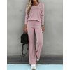 CHICME Women’s 2 Piece Ribbed Knit Lounge Set Wide Leg Pants(Pink)
