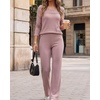 CHICME Women’s 2 Piece Ribbed Knit Lounge Set Wide Leg Pants(Pink)