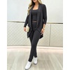 CHICME Women’s 3 Piece Lounge Set Knit Cardigan High Waist Casual Pants Set(Black)