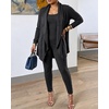 CHICME Women’s 3 Piece Lounge Set Knit Cardigan High Waist Casual Pants Set(Black)
