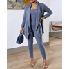 CHICME Women’s 3 Piece Lounge Set Knit Cardigan High Waist Casual Pants Set(Blue)