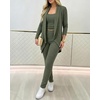 CHICME Women’s 3 Piece Lounge Set Knit Cardigan High Waist Casual Pants Set(Green)