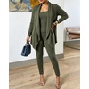 CHICME Women’s 3 Piece Lounge Set Knit Cardigan High Waist Casual Pants Set(Green)