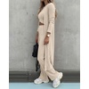CHICME Women’s 3 Piece Lounge Set Ribbed Cardigan Tank Wide Leg Pant(Apricot)