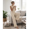 CHICME Women’s 3 Piece Lounge Set Ribbed Cardigan Tank Wide Leg Pant(Apricot)
