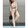 CHICME Women’s 3 Piece Lounge Set Ribbed Cardigan Tank Wide Leg Pant(Apricot)