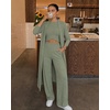 CHICME Women’s 3 Piece Lounge Set Ribbed Cardigan Tank Wide Leg Pant(Army Green)