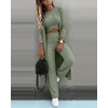 CHICME Women’s 3 Piece Lounge Set Ribbed Cardigan Tank Wide Leg Pant(Army Green)
