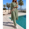 CHICME Women’s 3 Piece Lounge Set Ribbed Cardigan Tank Wide Leg Pant(Army Green)