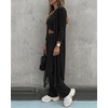 CHICME Women’s 3 Piece Lounge Set Ribbed Cardigan Tank Wide Leg Pant(Black)