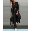CHICME Women’s 3 Piece Lounge Set Ribbed Cardigan Tank Wide Leg Pant(Black)