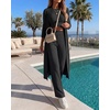 CHICME Women’s 3 Piece Lounge Set Ribbed Cardigan Tank Wide Leg Pant(Black)