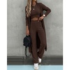 CHICME Women’s 3 Piece Lounge Set Ribbed Cardigan Tank Wide Leg Pant(Dark Brown)