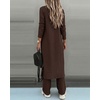 CHICME Women’s 3 Piece Lounge Set Ribbed Cardigan Tank Wide Leg Pant(Dark Brown)