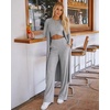 CHICME Women’s 3 Piece Lounge Set Ribbed Cardigan Tank Wide Leg Pant(Gray)