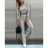 CHICME Women’s 3 Piece Lounge Set Ribbed Cardigan Tank Wide Leg Pant(Gray)