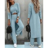 CHICME Women’s 3 Piece Lounge Set Ribbed Cardigan Tank Wide Leg Pant(Lighted Blue)