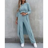 CHICME Women’s 3 Piece Lounge Set Ribbed Cardigan Tank Wide Leg Pant(Lighted Blue)