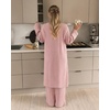 CHICME Women’s 3 Piece Lounge Set Ribbed Cardigan Tank Wide Leg Pant(Pink)
