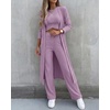 CHICME Women’s 3 Piece Lounge Set Ribbed Cardigan Tank Wide Leg Pant(Purple)