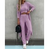 CHICME Women’s 3 Piece Lounge Set Ribbed Cardigan Tank Wide Leg Pant(Purple)