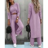 CHICME Women’s 3 Piece Lounge Set Ribbed Cardigan Tank Wide Leg Pant(Purple)