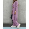 CHICME Women’s 3 Piece Lounge Set Ribbed Cardigan Tank Wide Leg Pant(Purple)