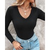 CHICME Women’s Built-in Bra Long Sleeve Ribbed Knit Top(Black)
