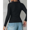 CHICME Women’s Built-in Bra Long Sleeve Ribbed Knit Top(Black)
