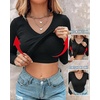 CHICME Women’s Built-in Bra Long Sleeve Ribbed Knit Top(Black)
