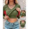 CHICME Women’s Built-in Bra Long Sleeve Ribbed Knit Top(C-army Green)