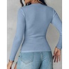 CHICME Women’s Built-in Bra Long Sleeve Ribbed Knit Top(D-misty Blue)