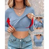 CHICME Women’s Built-in Bra Long Sleeve Ribbed Knit Top(D-misty Blue)