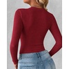 CHICME Women’s Built-in Bra Long Sleeve Ribbed Knit Top(E-wine Red)