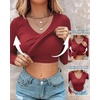 CHICME Women’s Built-in Bra Long Sleeve Ribbed Knit Top(E-wine Red)