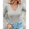 CHICME Women’s Built-in Bra Long Sleeve Ribbed Knit Top(F-gray)