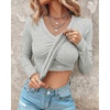 CHICME Women’s Built-in Bra Long Sleeve Ribbed Knit Top(F-gray)