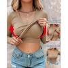 CHICME Women’s Built-in Bra Long Sleeve Ribbed Knit Top(G-khaki)