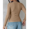 CHICME Women’s Built-in Bra Long Sleeve Ribbed Knit Top(G-khaki)