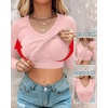 CHICME Women’s Built-in Bra Long Sleeve Ribbed Knit Top(H-pink)